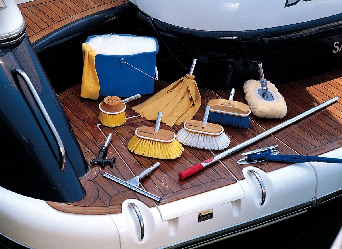 Detailing tools laid out on deck, ready to work