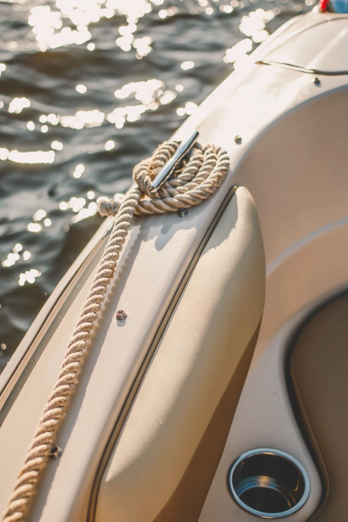 Deck line and cleat in warm evening light